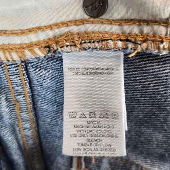 We The Free Denim Aline Mini Skirt Size 28 Button Front Distressed Frayed Hem - Picture 6 of 10